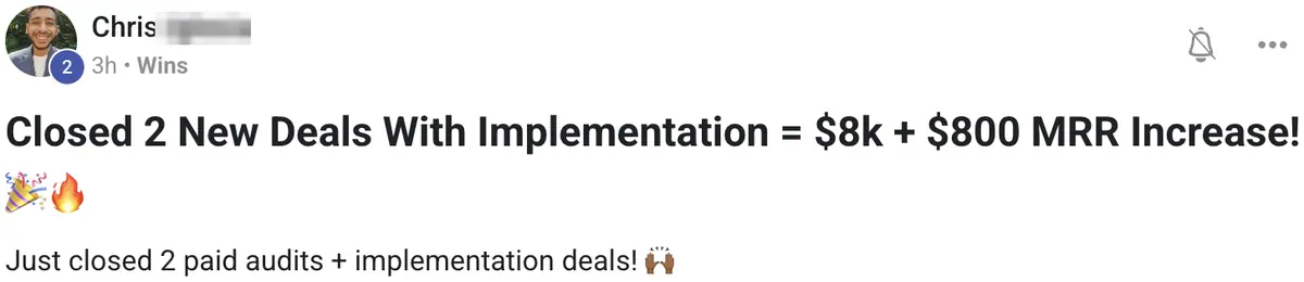 Chris I. posting a win in the community