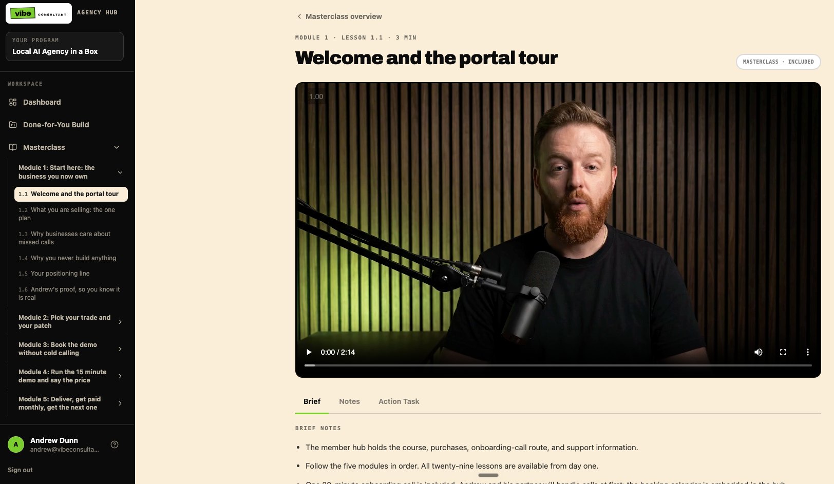 Your portal, the actual member hub lesson screen