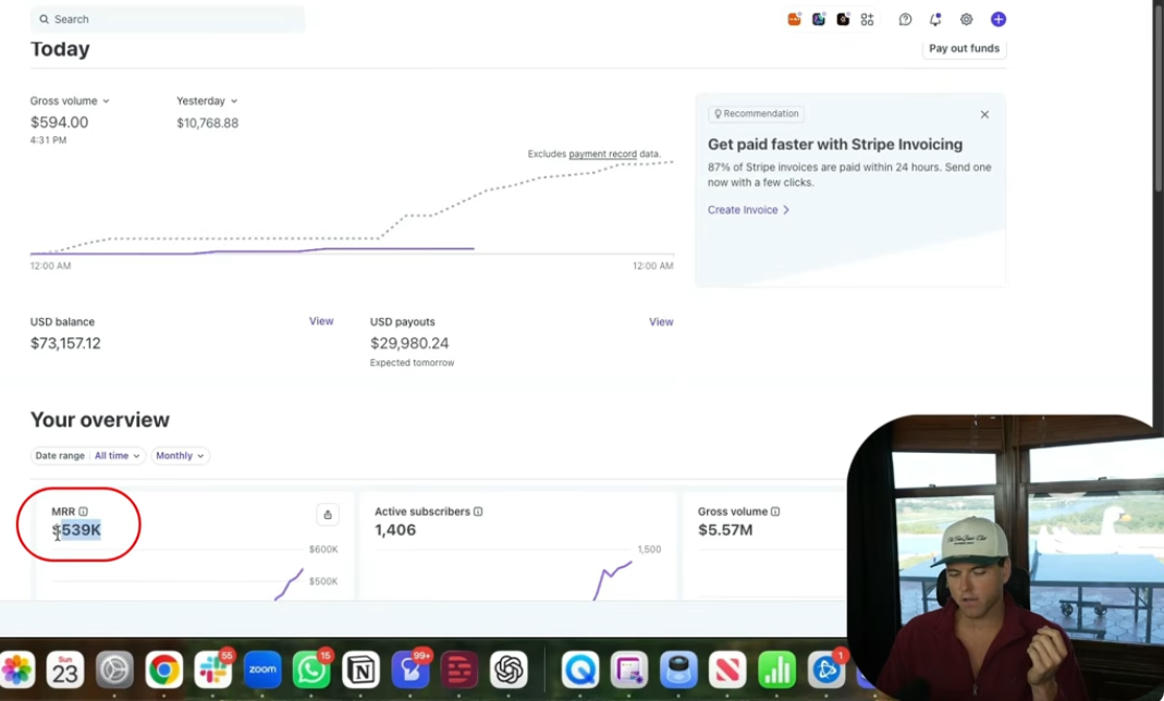 Kai Stone, Stone Systems Stripe MRR $539,000 per month